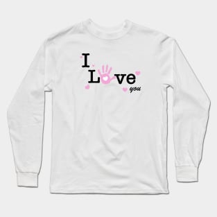 I love you text. Baby hand print with heart Long Sleeve T-Shirt